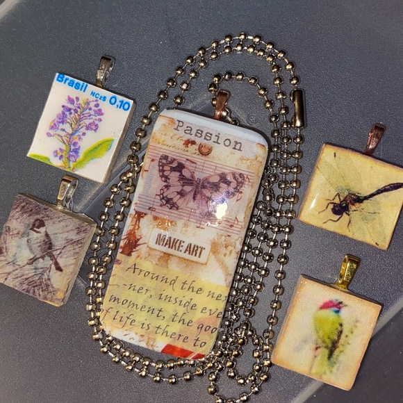 Handmade Nature Inspired Domino and Scrabble Tile Necklace Set - Picture 1 of 1